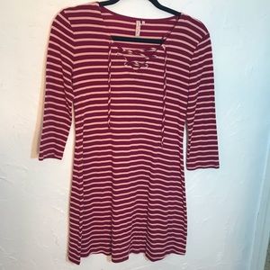 Maroon and Cream Striped Dress
